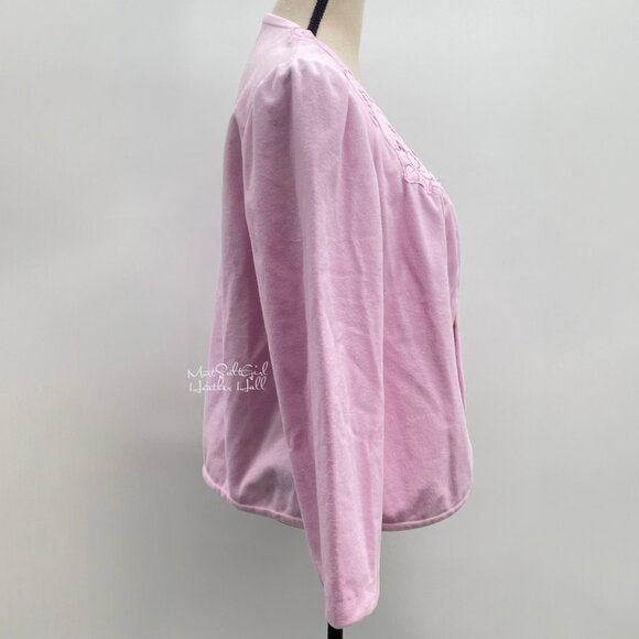 Vintage Kayser Pink Long Sleeve Embroidered Buttoned Sleep Cardigan Top Medium - Picture 5 of 6